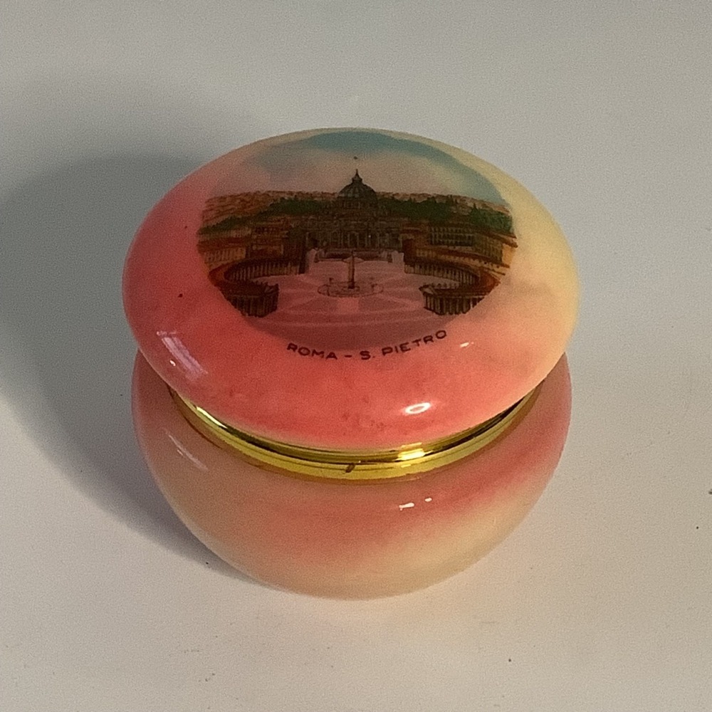 Vintage Italian Alabaster Trinket Box St Peters Square in Rome